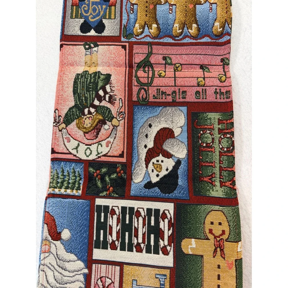 Christmas Tapestry Table Runner Santa Gingerbread Snowman Noel Woven Tassels 82